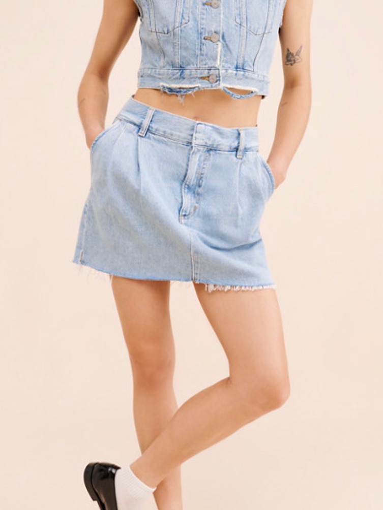 Agolde Light Blue Pleated Denim Mini Skirt